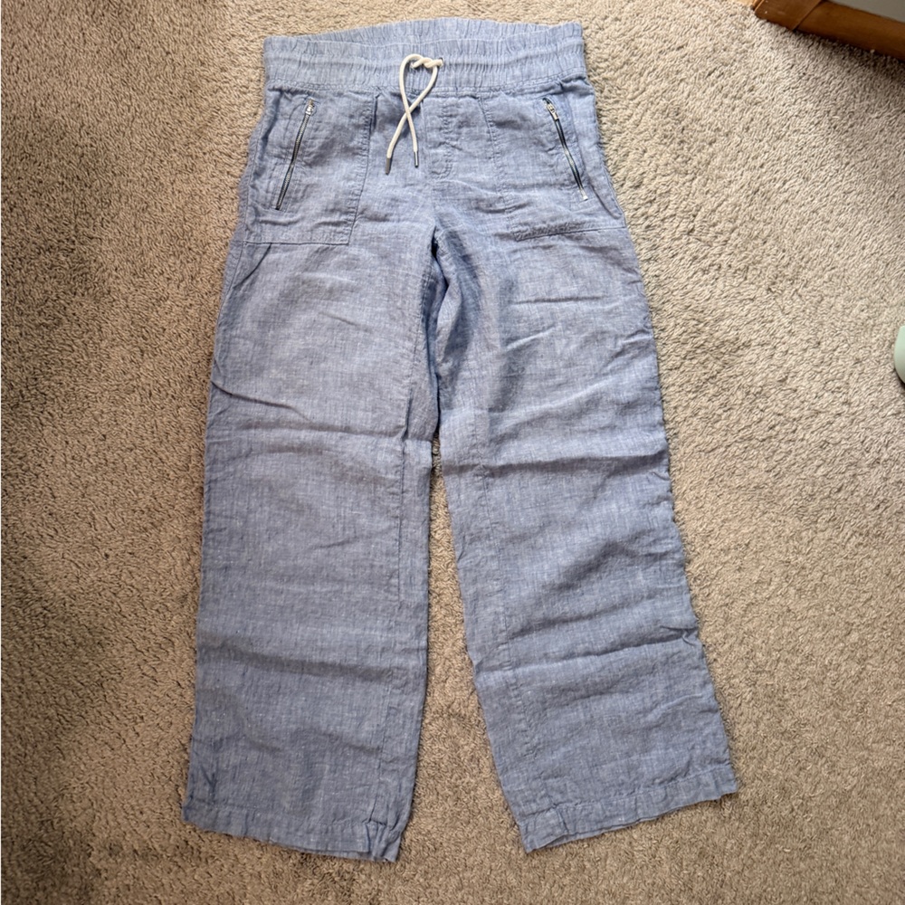 Athleta Light Blue Drawstring Linen-Blend Joggers